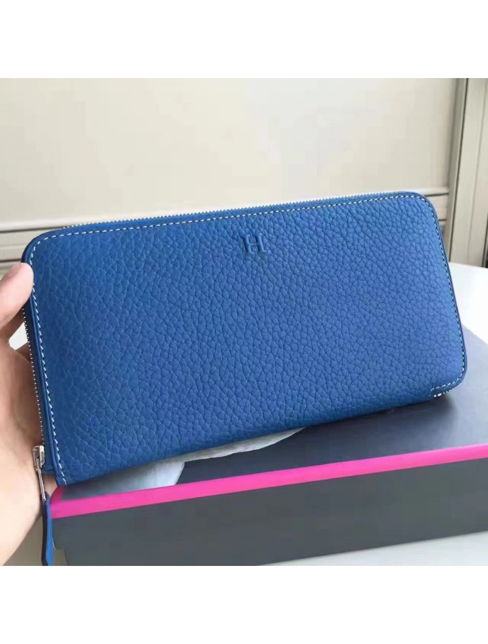 Hermes Blue Clemence Azap Zipped Wallet
