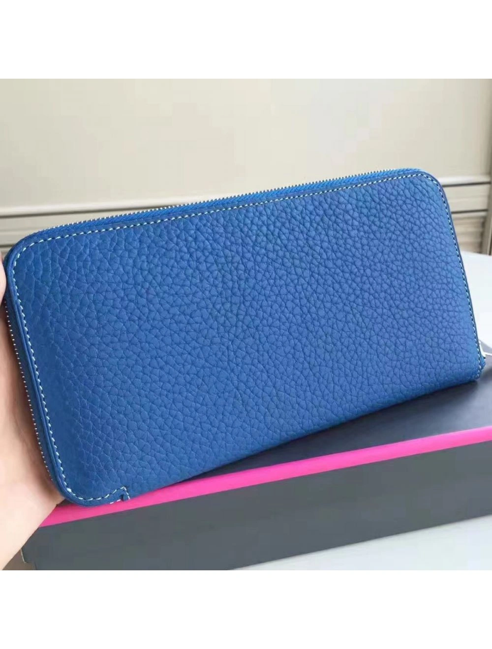 Hermes Blue Clemence Azap Zipped Wallet