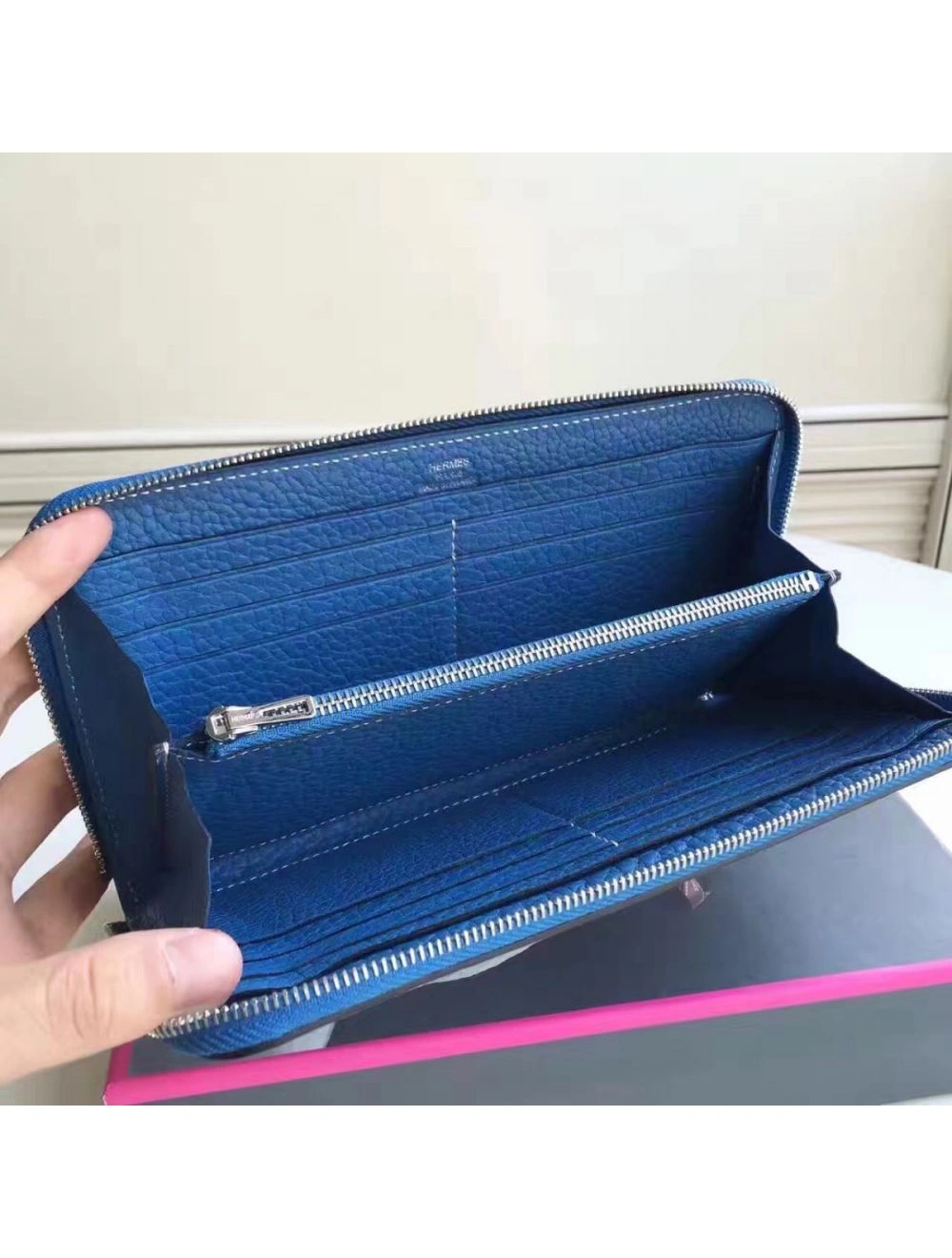 Hermes Blue Clemence Azap Zipped Wallet