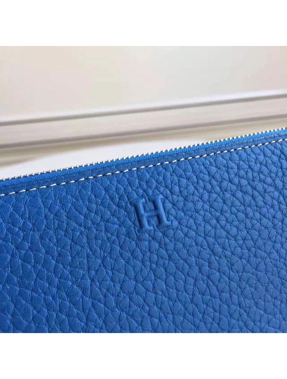 Hermes Blue Clemence Azap Zipped Wallet