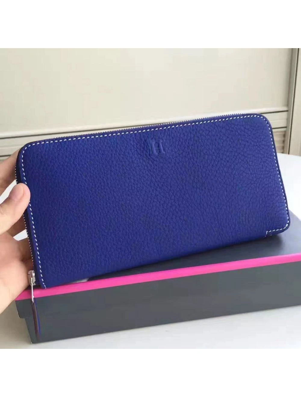 Hermes Blue Electric Clemence Azap Zipped Wallet