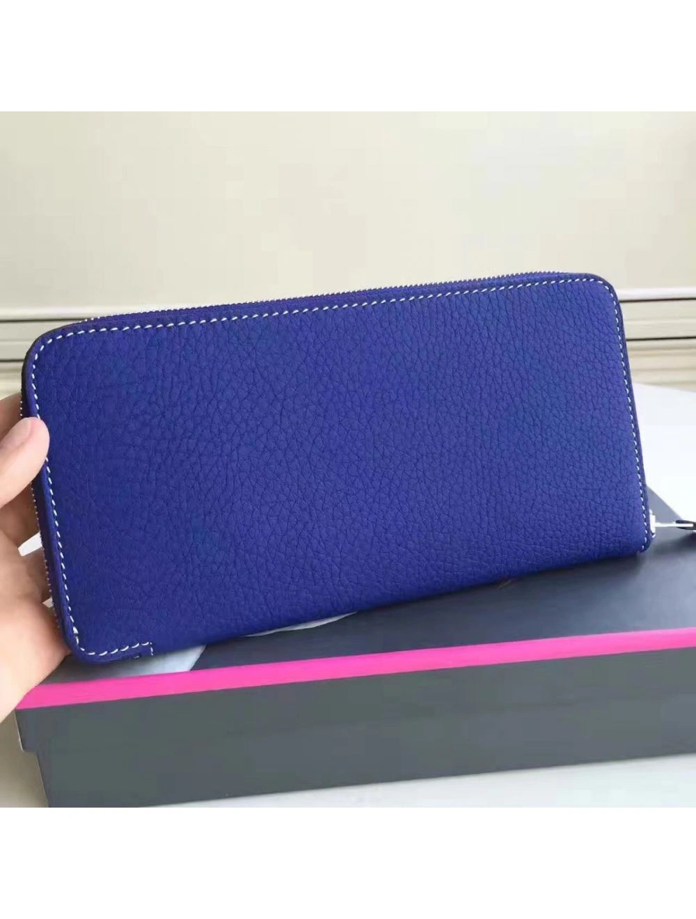 Hermes Blue Electric Clemence Azap Zipped Wallet