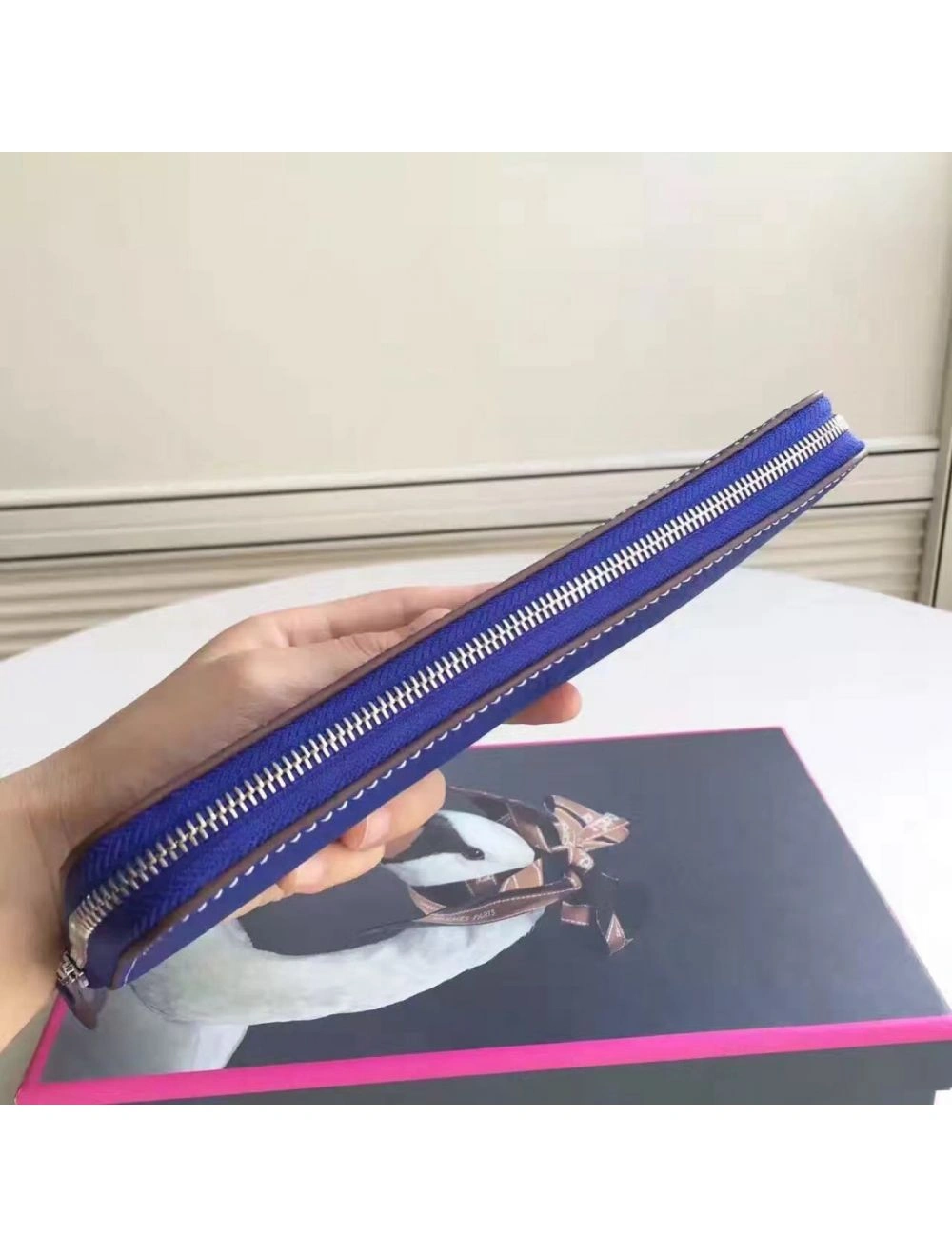 Hermes Blue Electric Clemence Azap Zipped Wallet