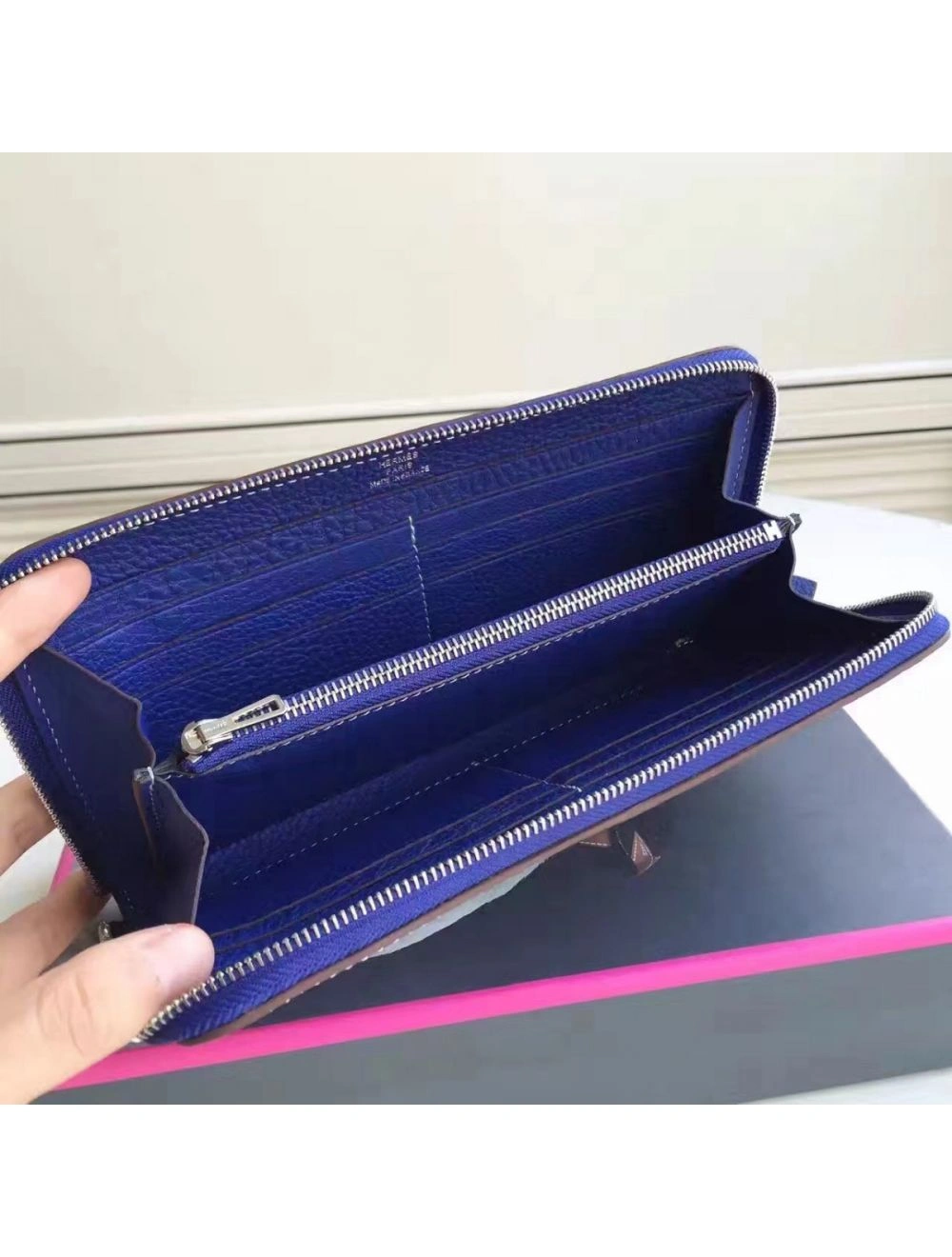 Hermes Blue Electric Clemence Azap Zipped Wallet