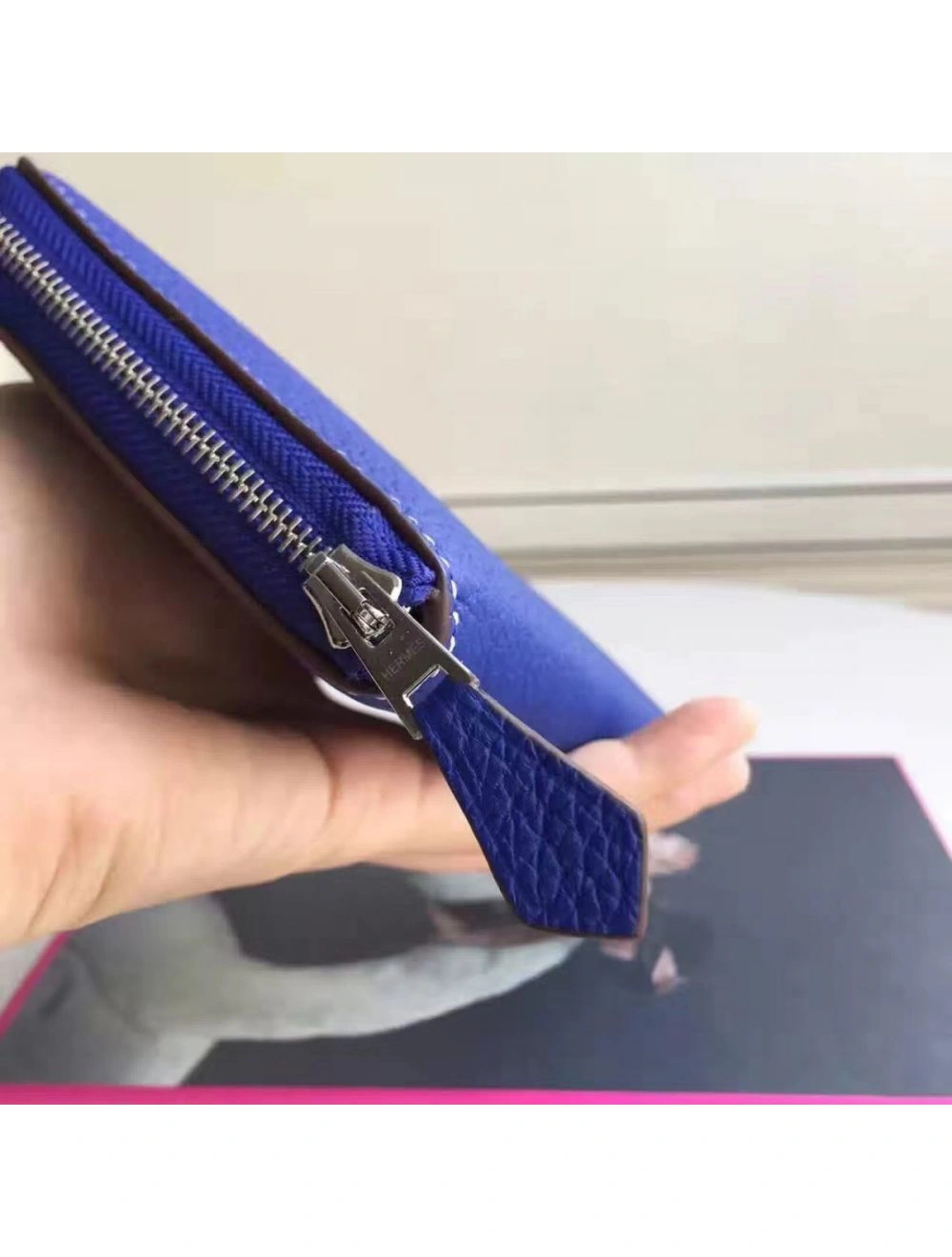 Hermes Blue Electric Clemence Azap Zipped Wallet