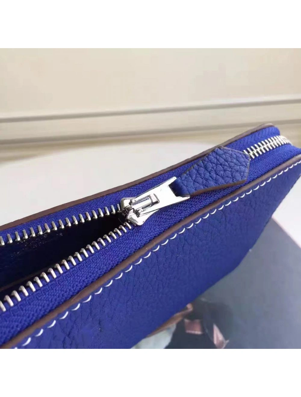 Hermes Blue Electric Clemence Azap Zipped Wallet