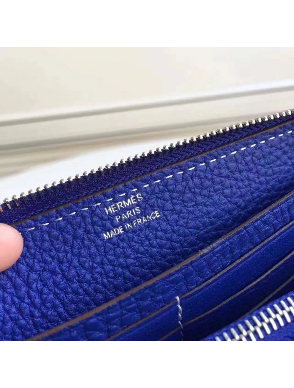 Hermes Blue Electric Clemence Azap Zipped Wallet