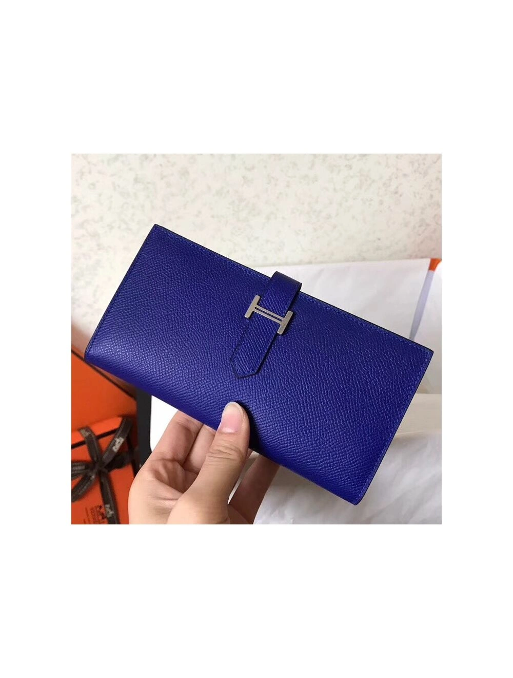 Hermes Blue Electric Epsom Bearn Gusset Wallet