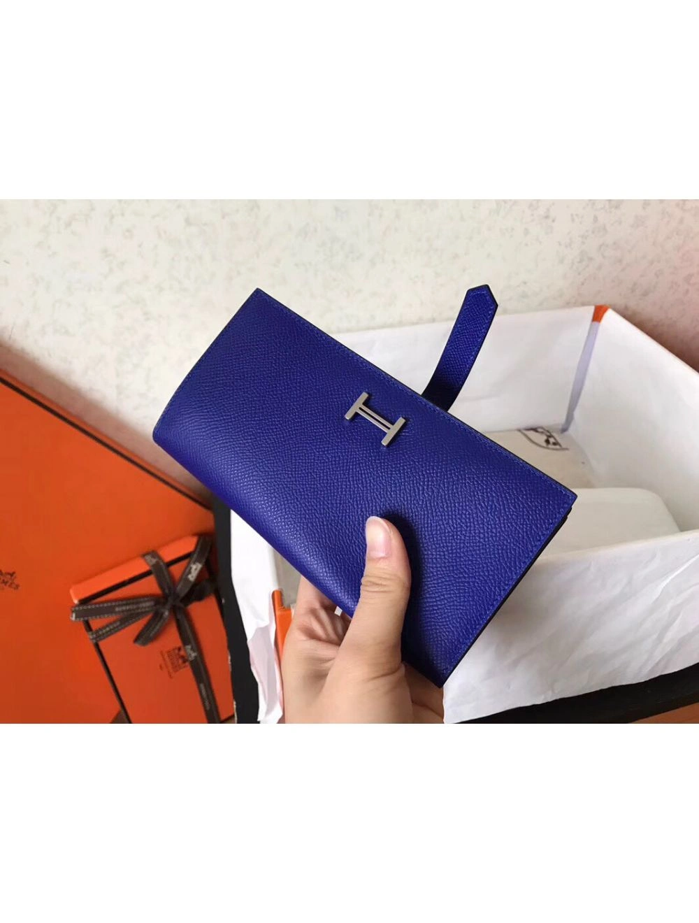 Hermes Blue Electric Epsom Bearn Gusset Wallet