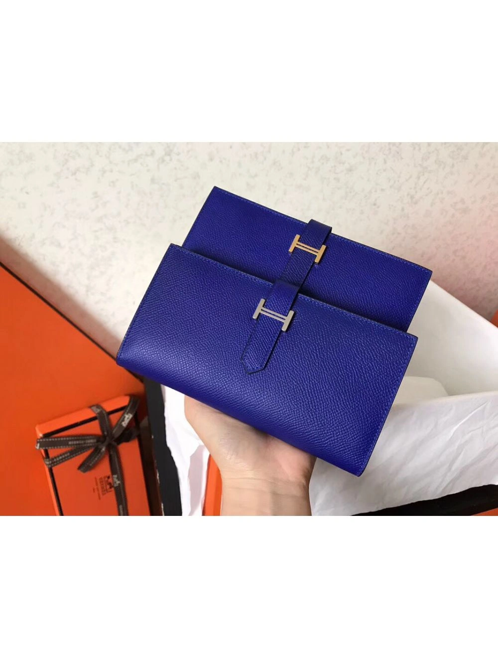 Hermes Blue Electric Epsom Bearn Gusset Wallet