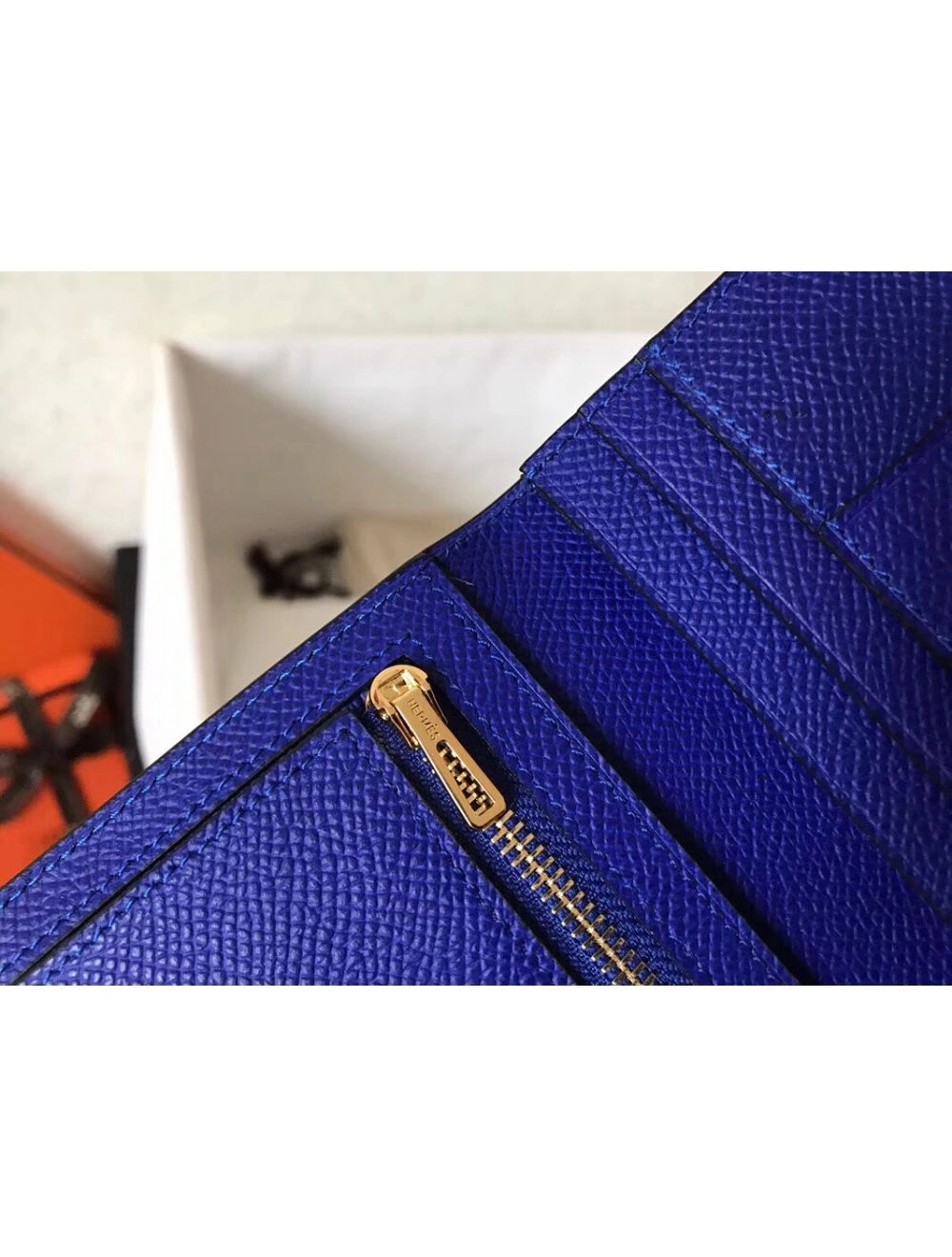 Hermes Blue Electric Epsom Bearn Gusset Wallet