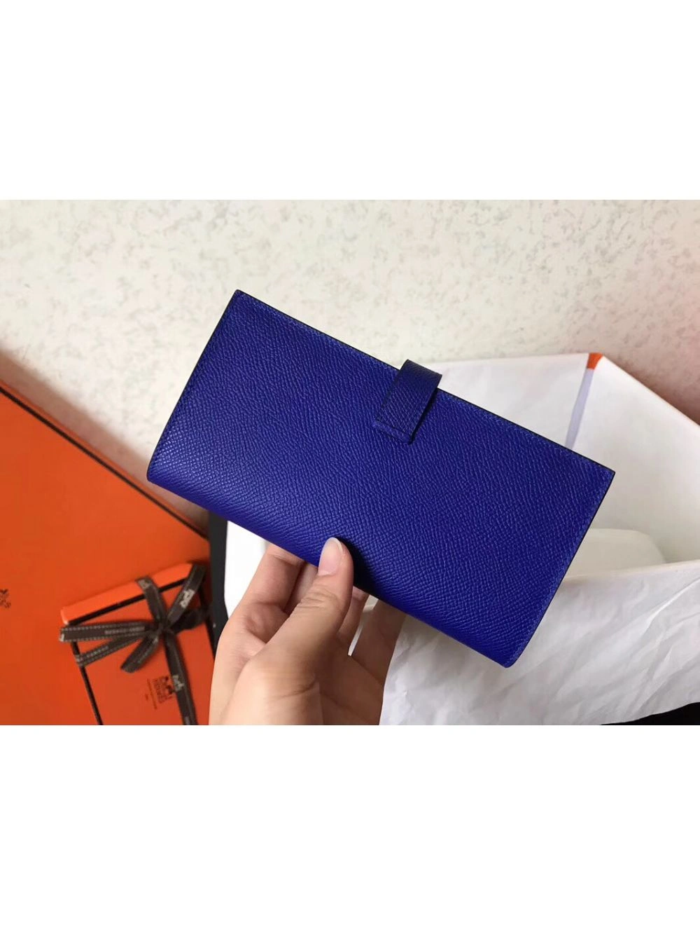 Hermes Blue Electric Epsom Bearn Gusset Wallet
