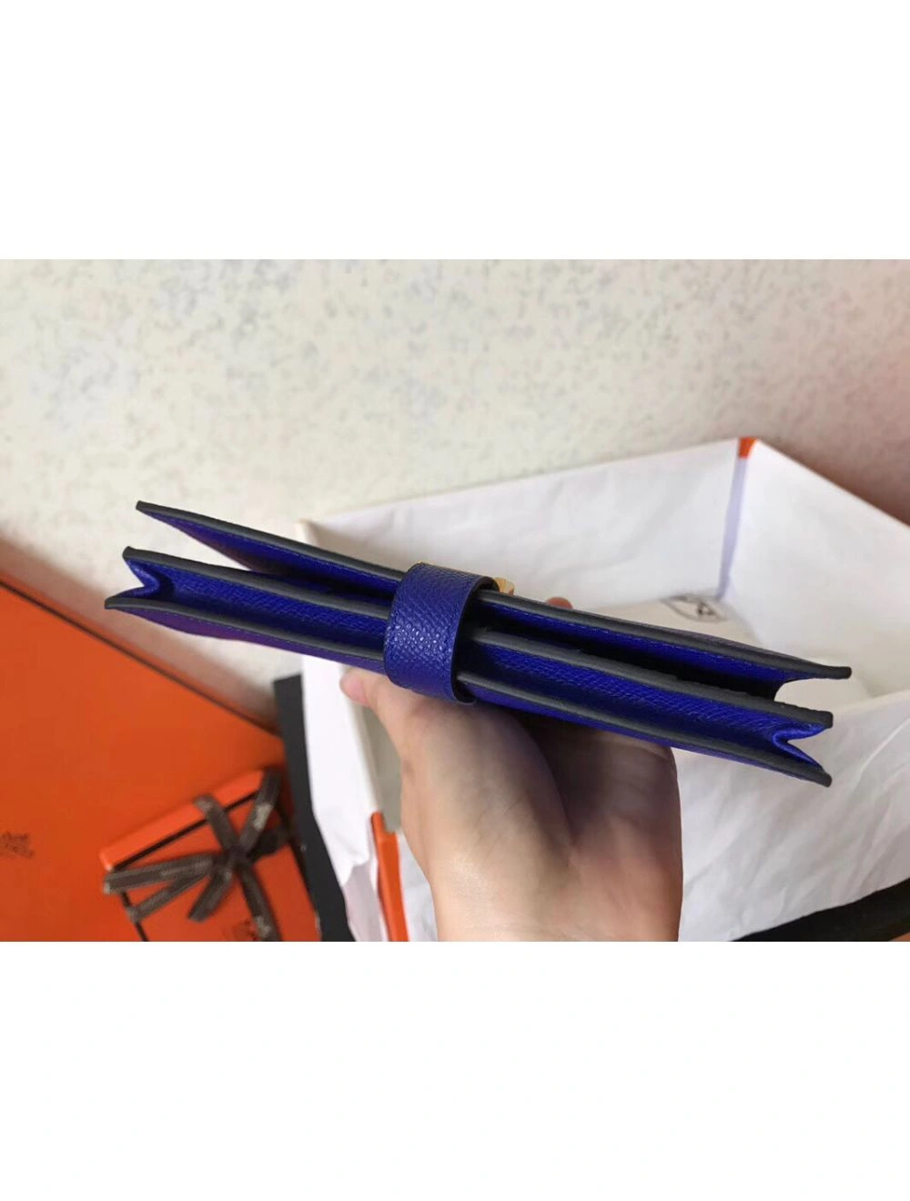 Hermes Blue Electric Epsom Bearn Gusset Wallet