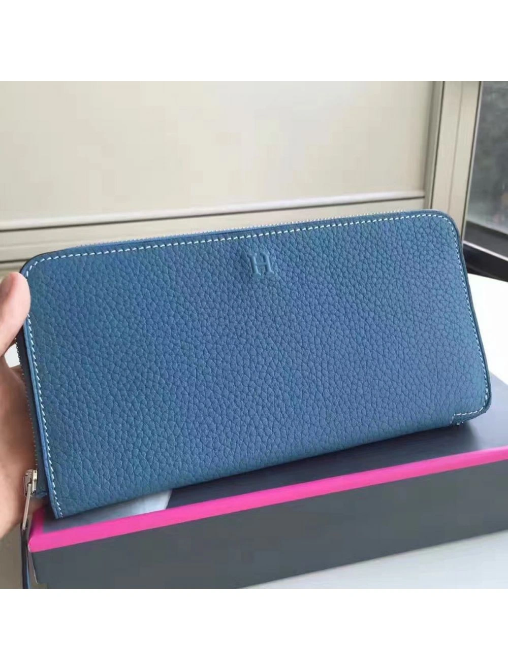 Hermes Blue Jean Azap Zipped Wallet