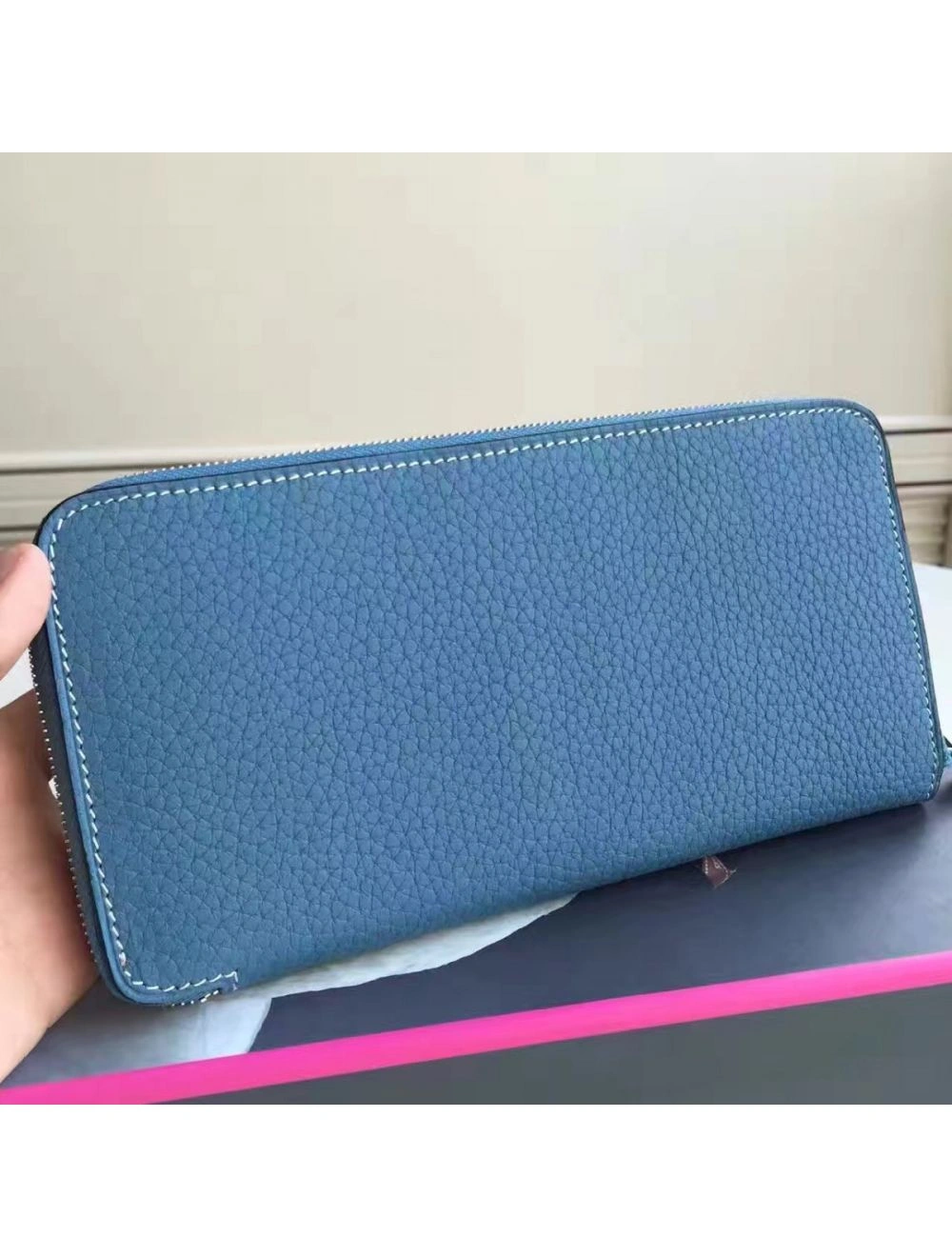 Hermes Blue Jean Azap Zipped Wallet