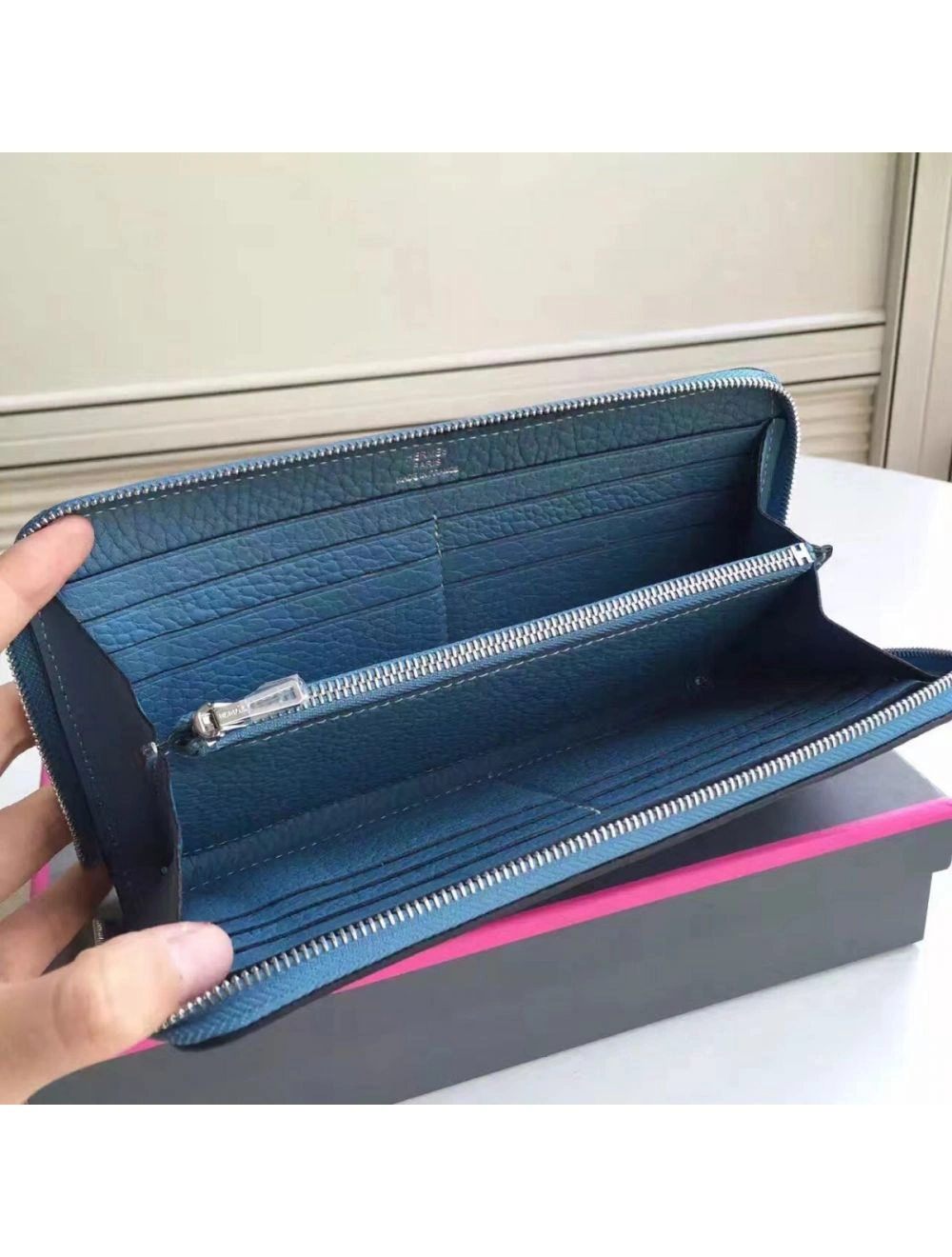 Hermes Blue Jean Azap Zipped Wallet