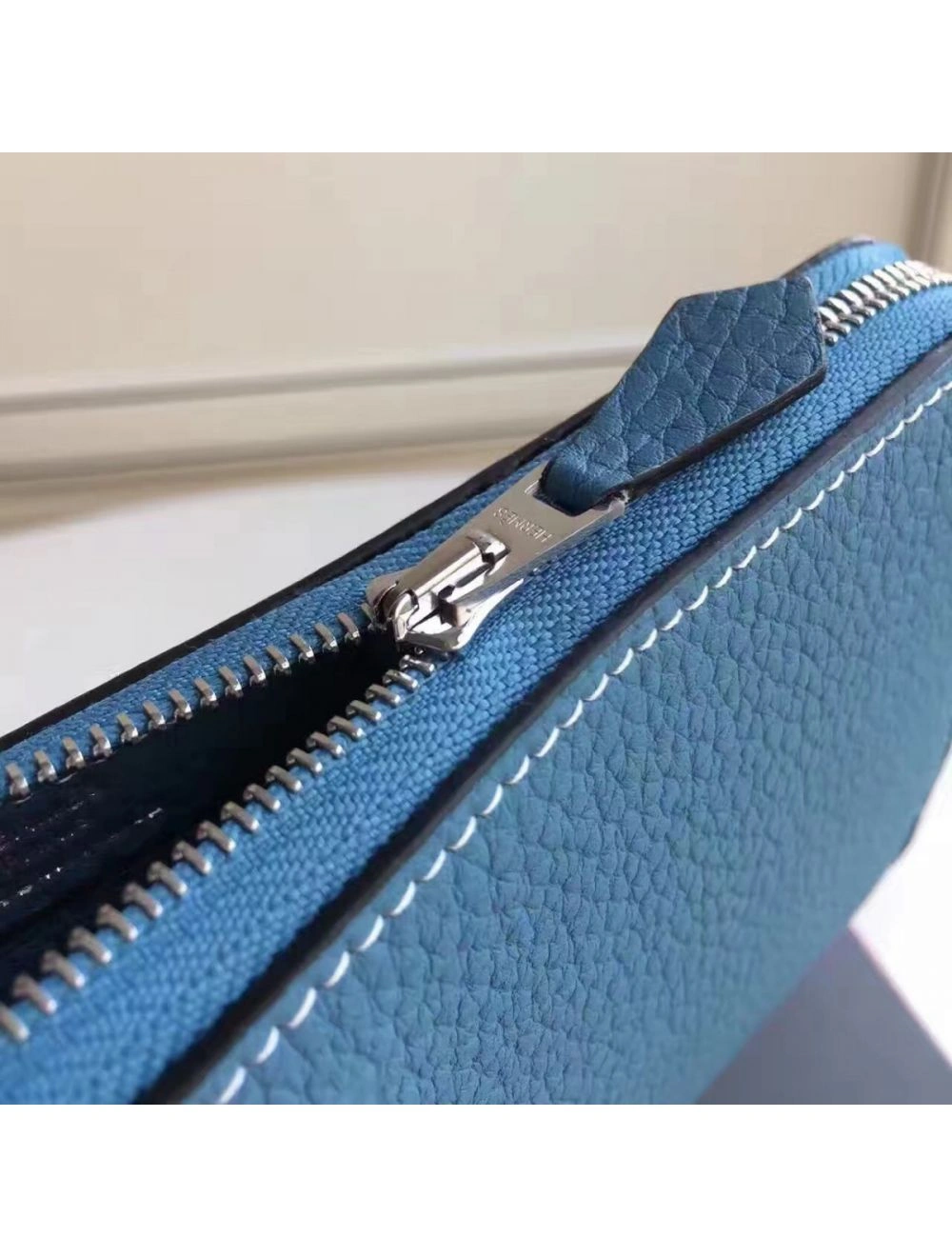 Hermes Blue Jean Azap Zipped Wallet