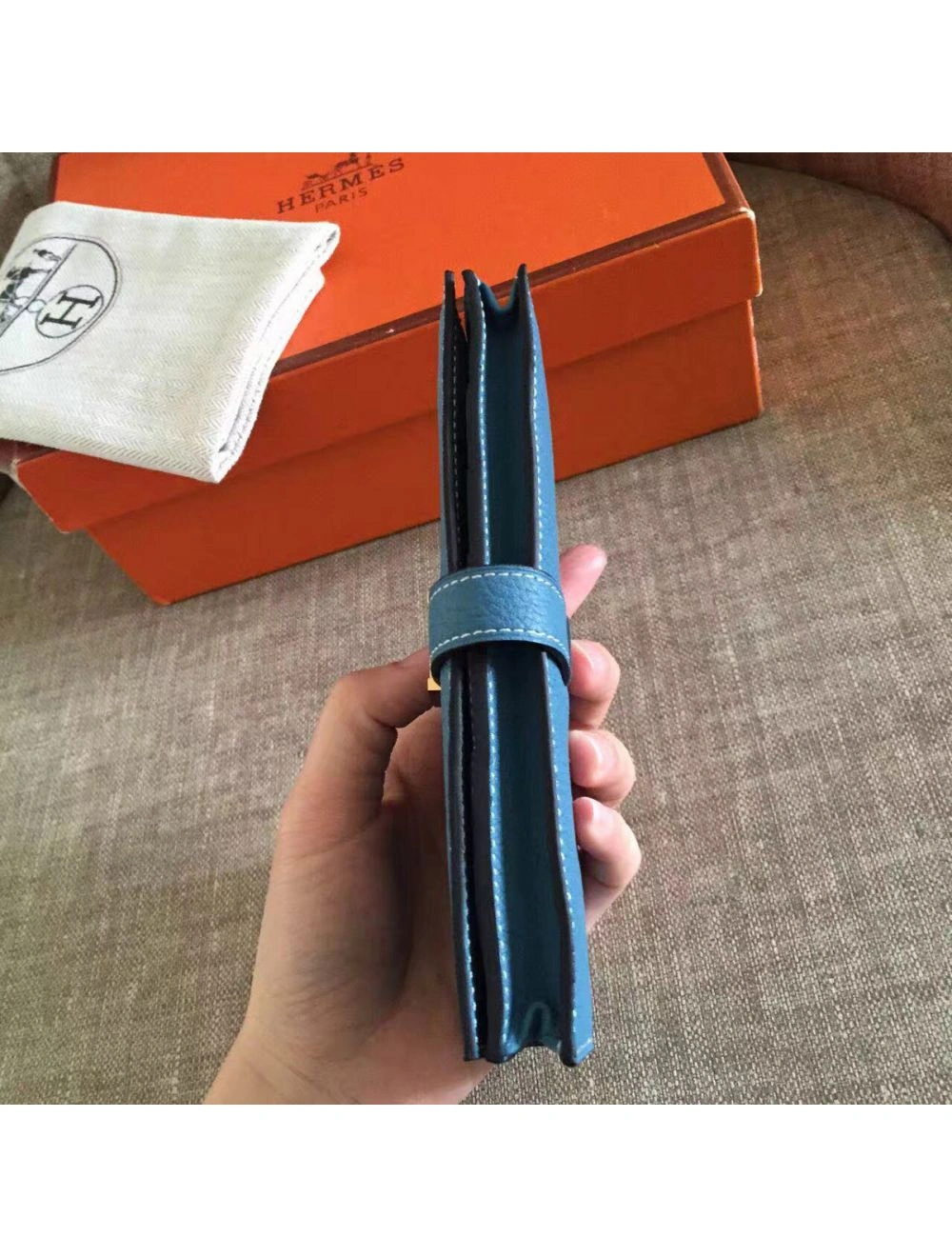 Hermes Blue Jean Clemence Bearn Gusset Wallet