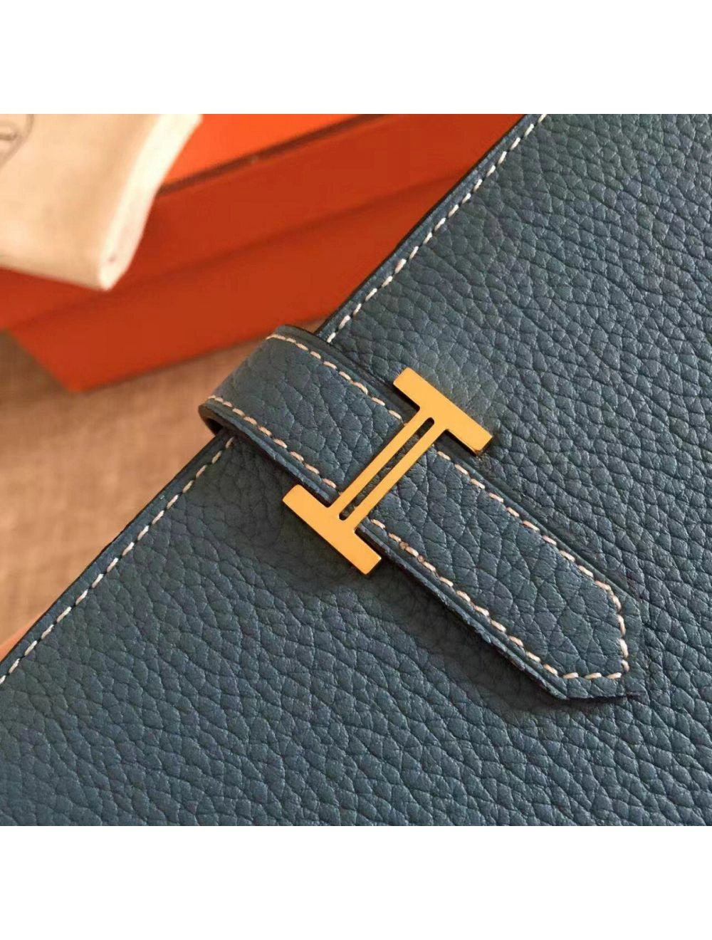 Hermes Blue Jean Clemence Bearn Gusset Wallet