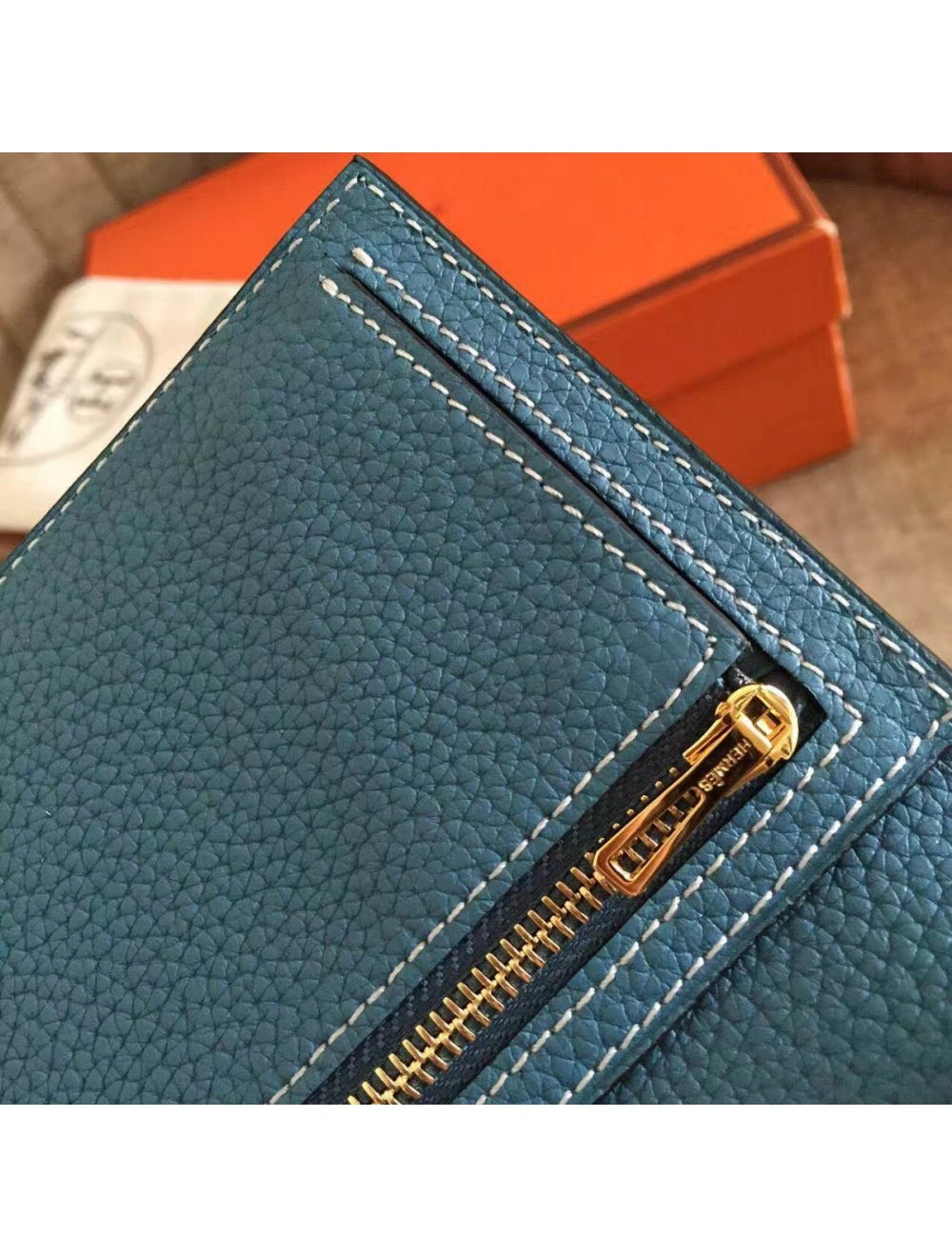 Hermes Blue Jean Clemence Bearn Gusset Wallet