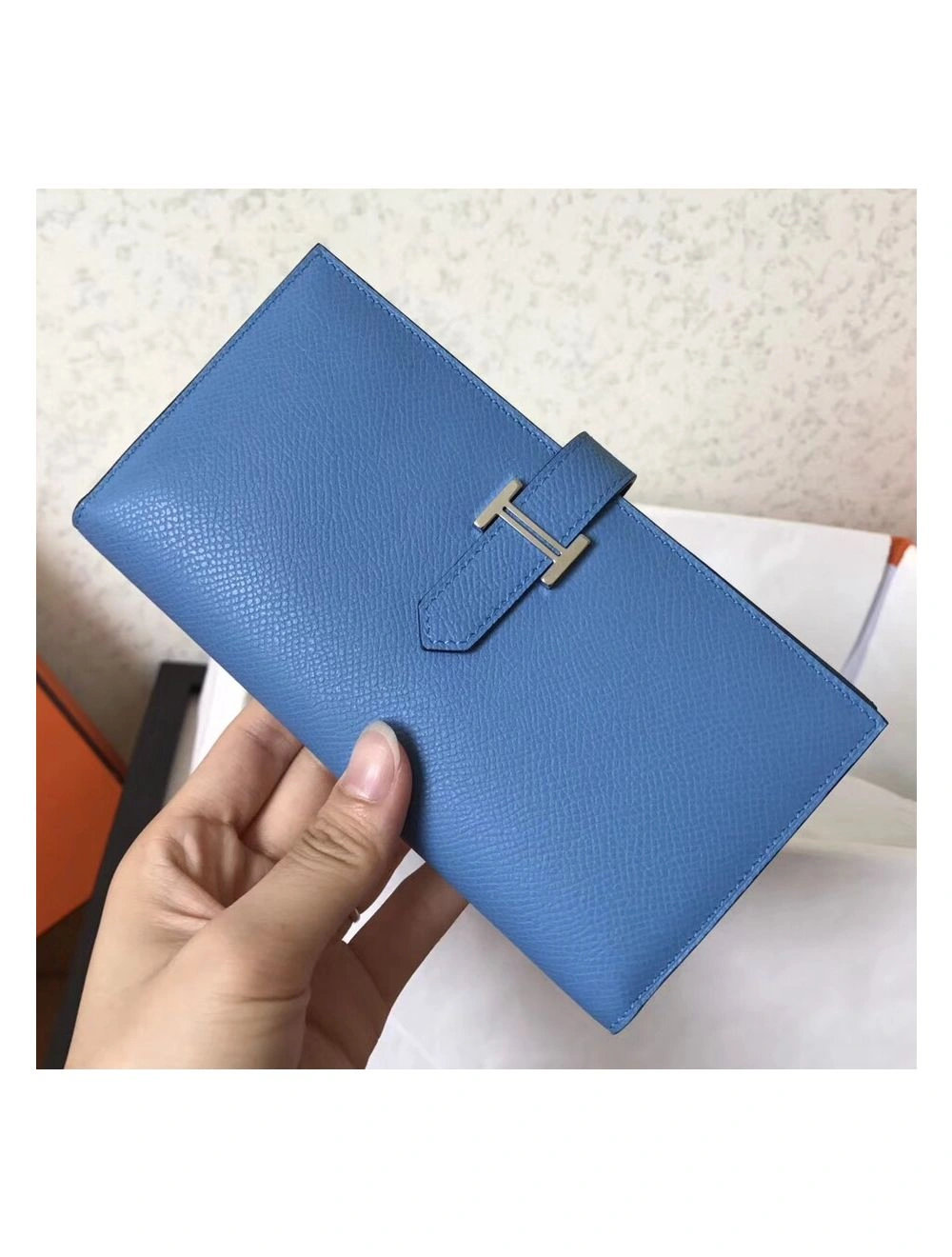Hermes Blue Jean Epsom Bearn Gusset Wallet