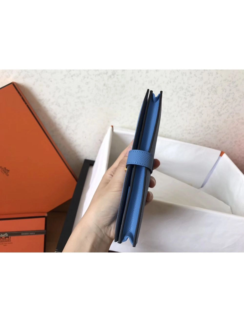 Hermes Blue Jean Epsom Bearn Gusset Wallet