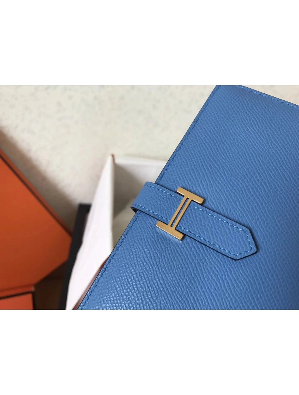 Hermes Blue Jean Epsom Bearn Gusset Wallet