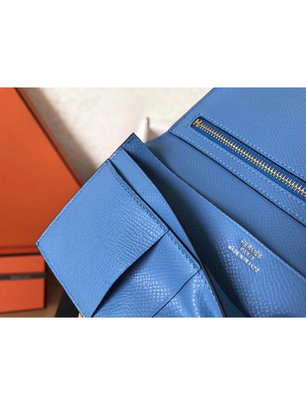 Hermes Blue Jean Epsom Bearn Gusset Wallet