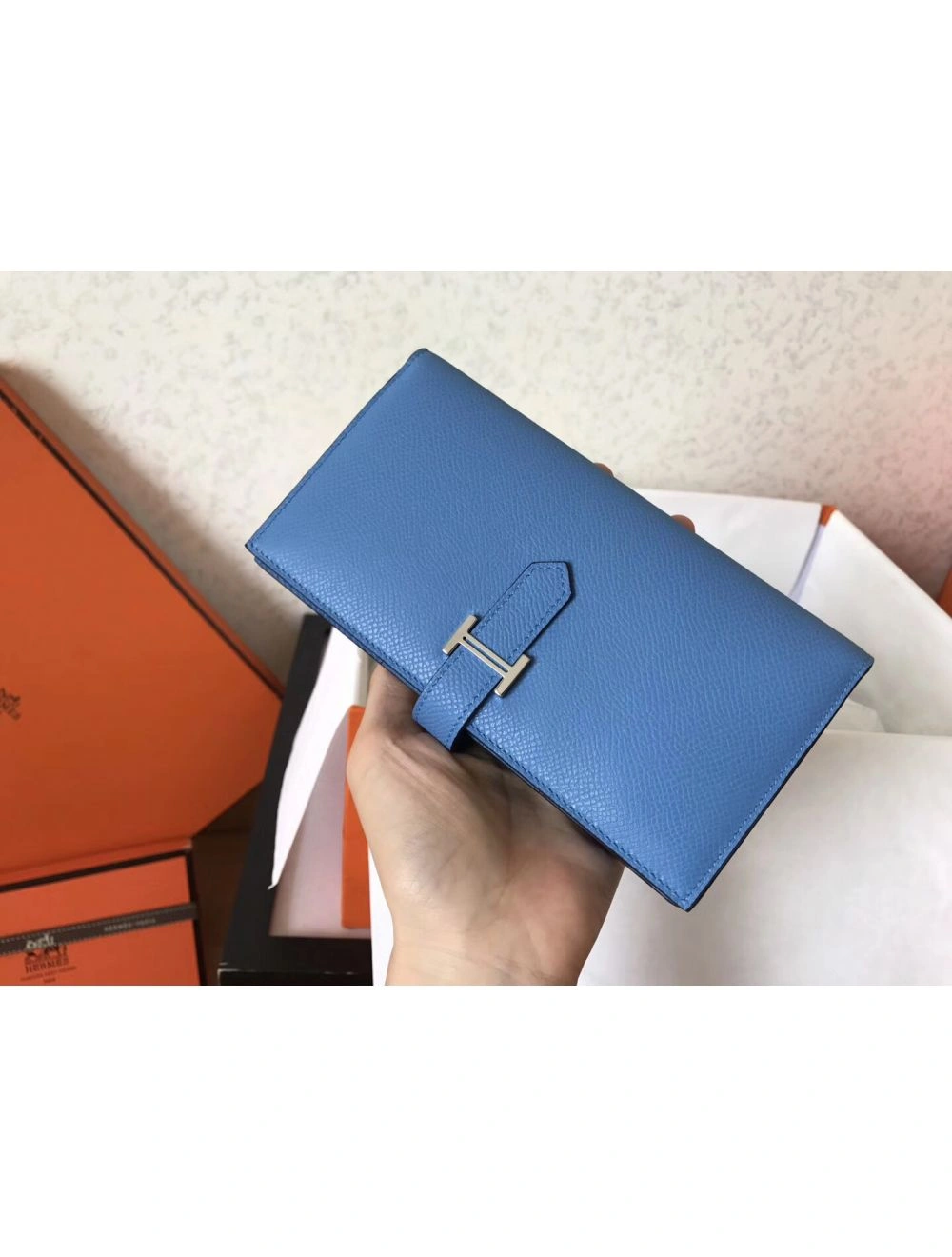 Hermes Blue Jean Epsom Bearn Gusset Wallet