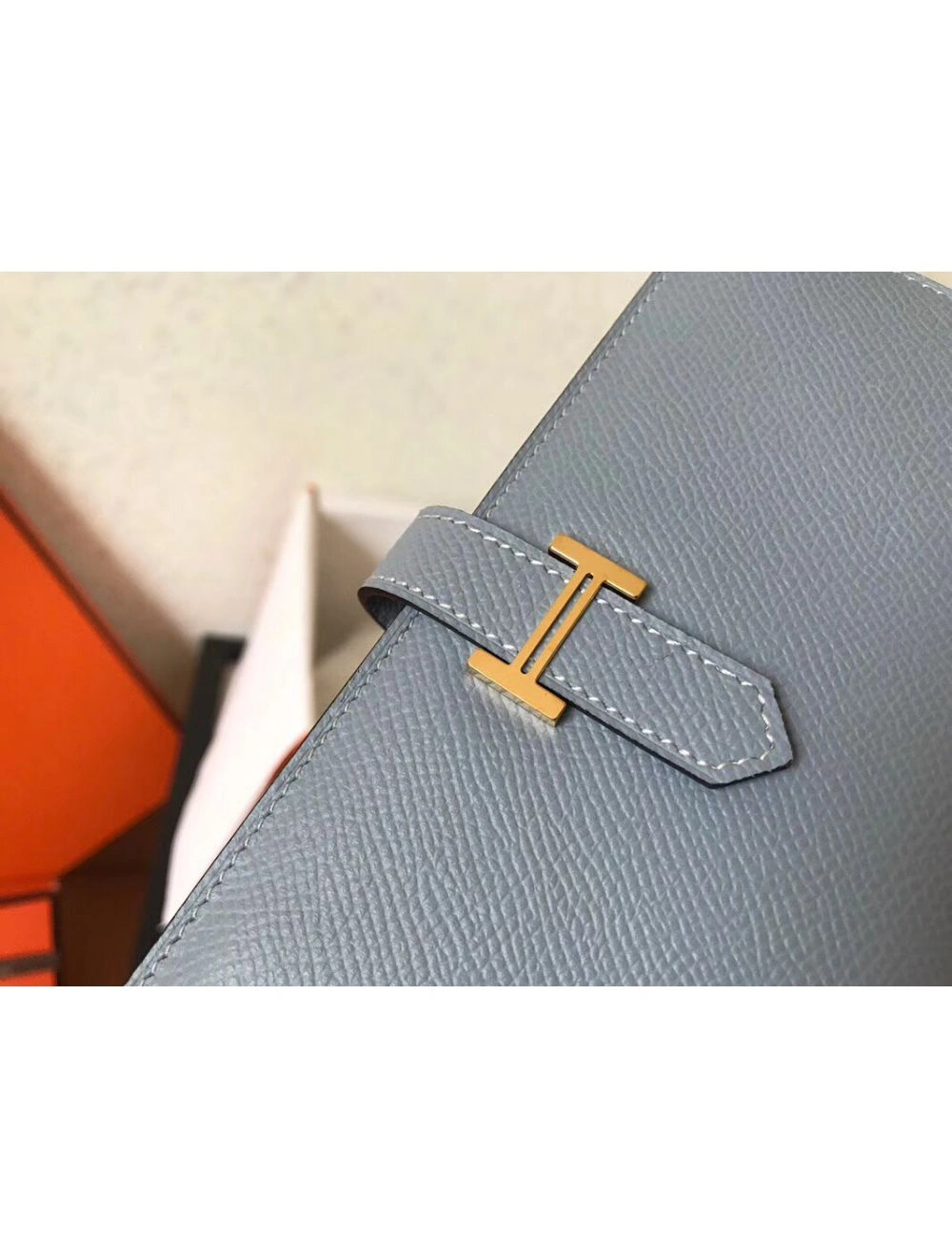 Hermes Blue Lin Epsom Bearn Gusset Wallet