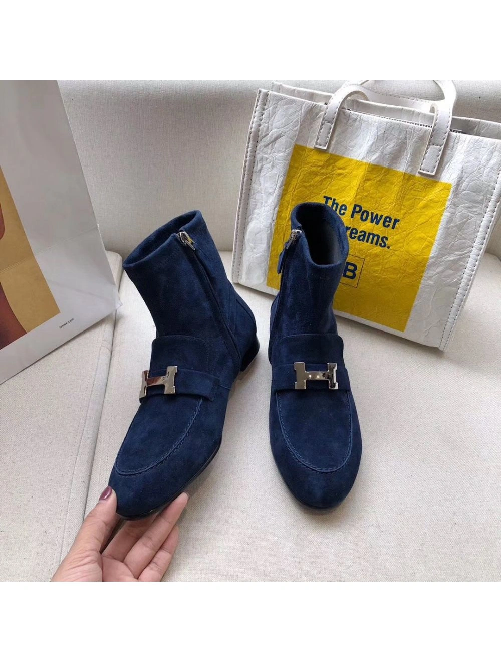 Hermes Blue Saint Honore Ankle Boots