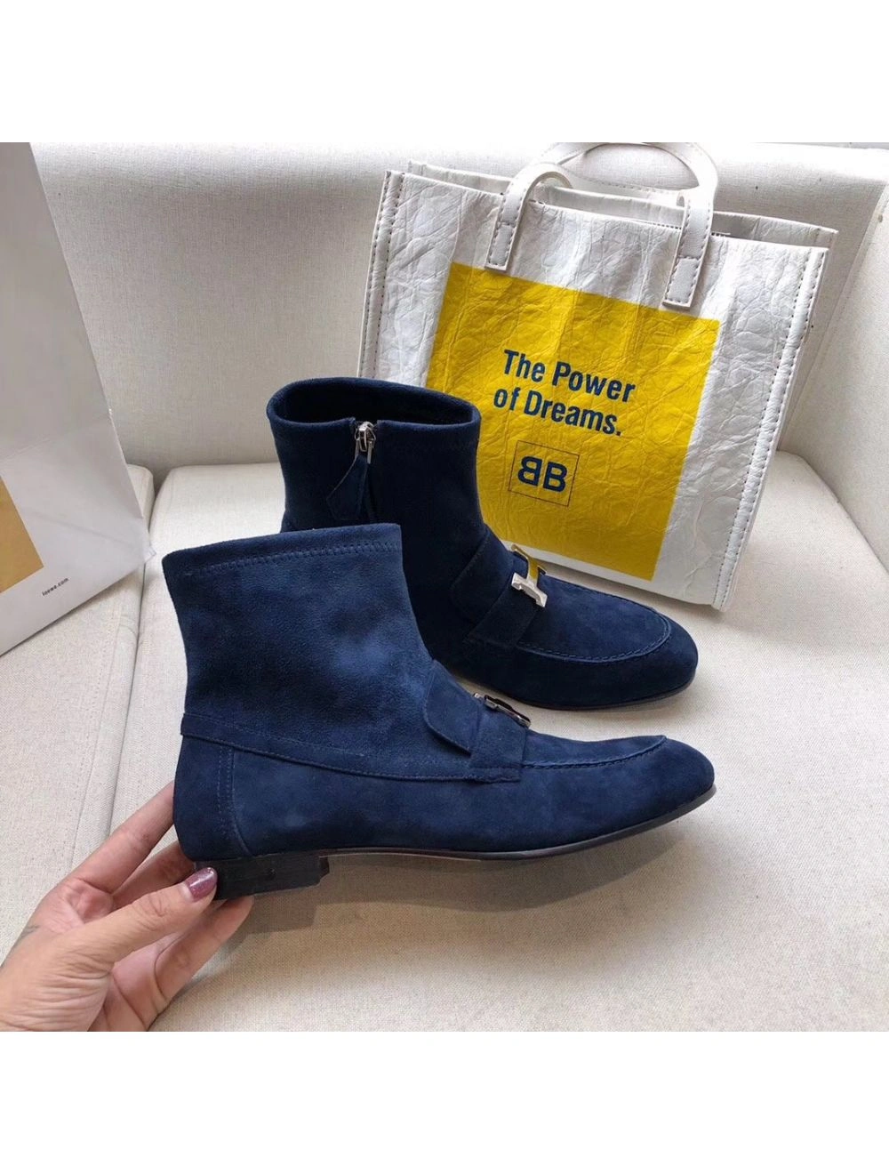 Hermes Blue Saint Honore Ankle Boots