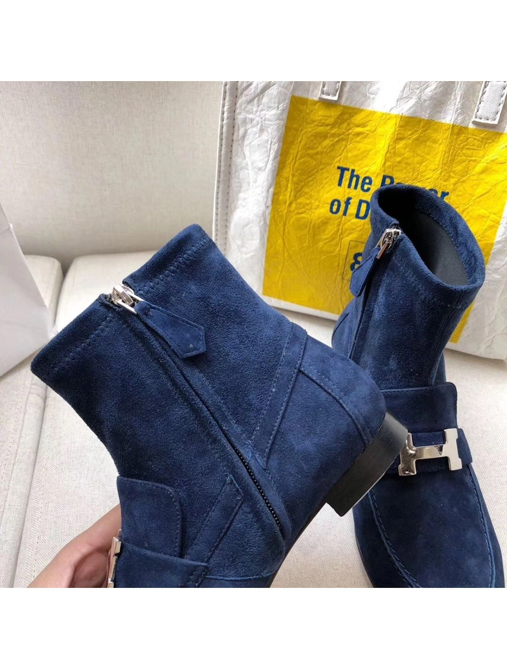 Hermes Blue Saint Honore Ankle Boots