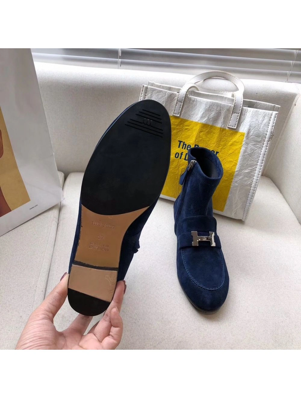 Hermes Blue Saint Honore Ankle Boots