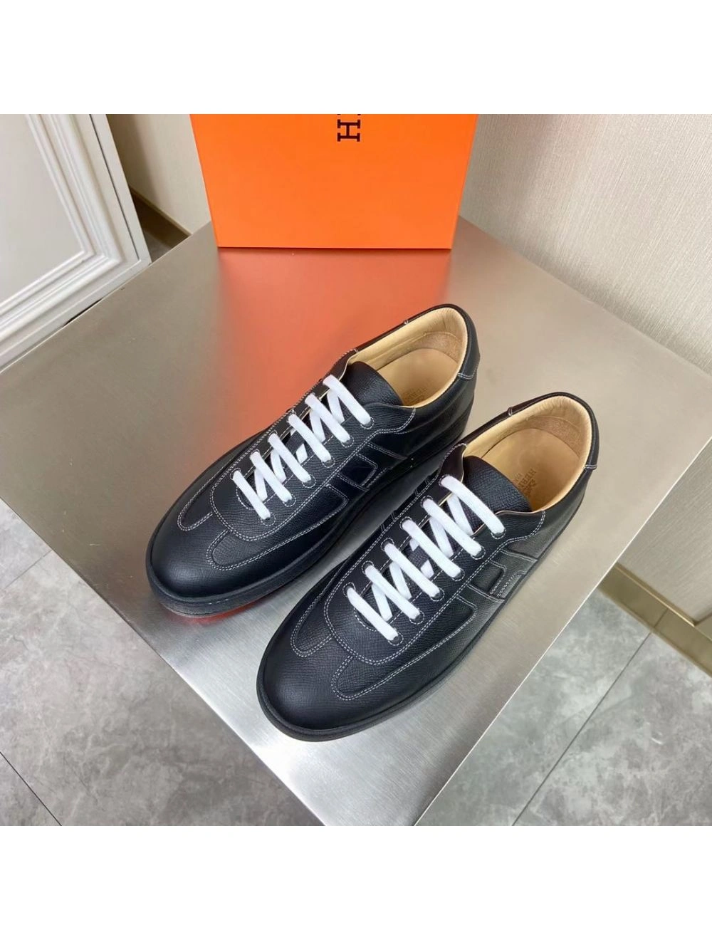 Hermes Boomerang Sneakers In Black Epsom Leather