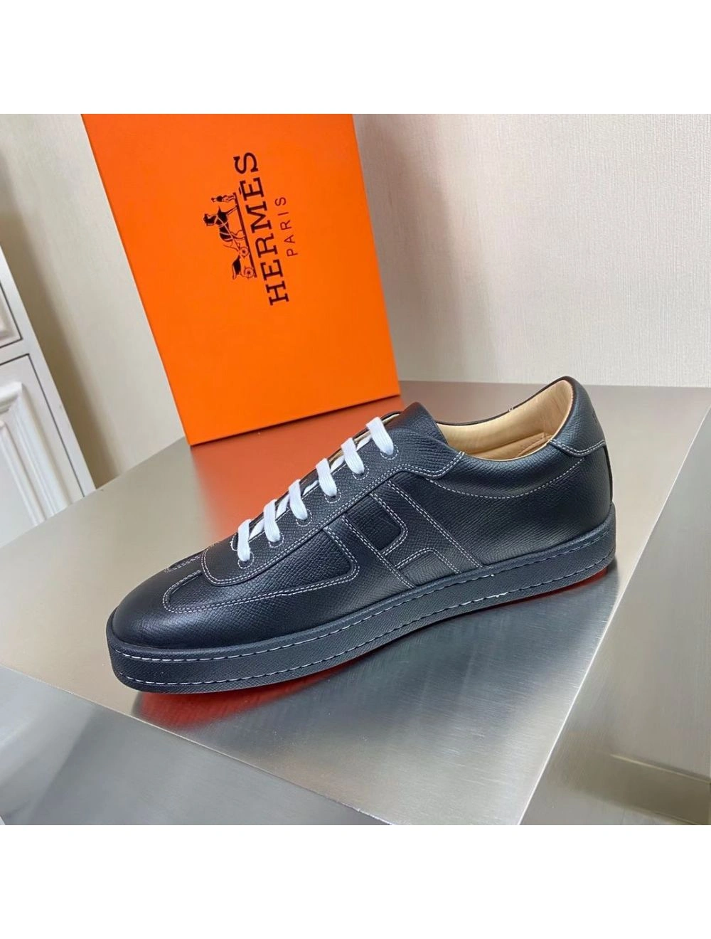 Hermes Boomerang Sneakers In Black Epsom Leather