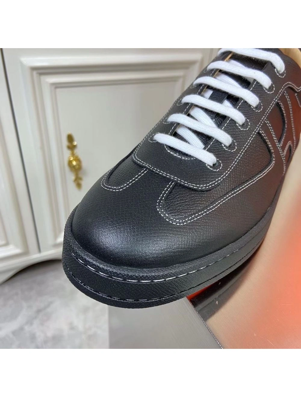 Hermes Boomerang Sneakers In Black Epsom Leather