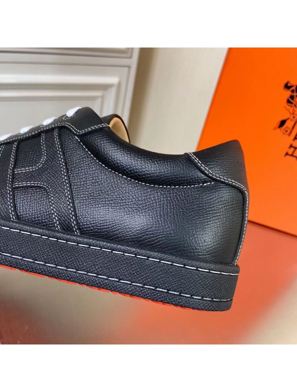 Hermes Boomerang Sneakers In Black Epsom Leather