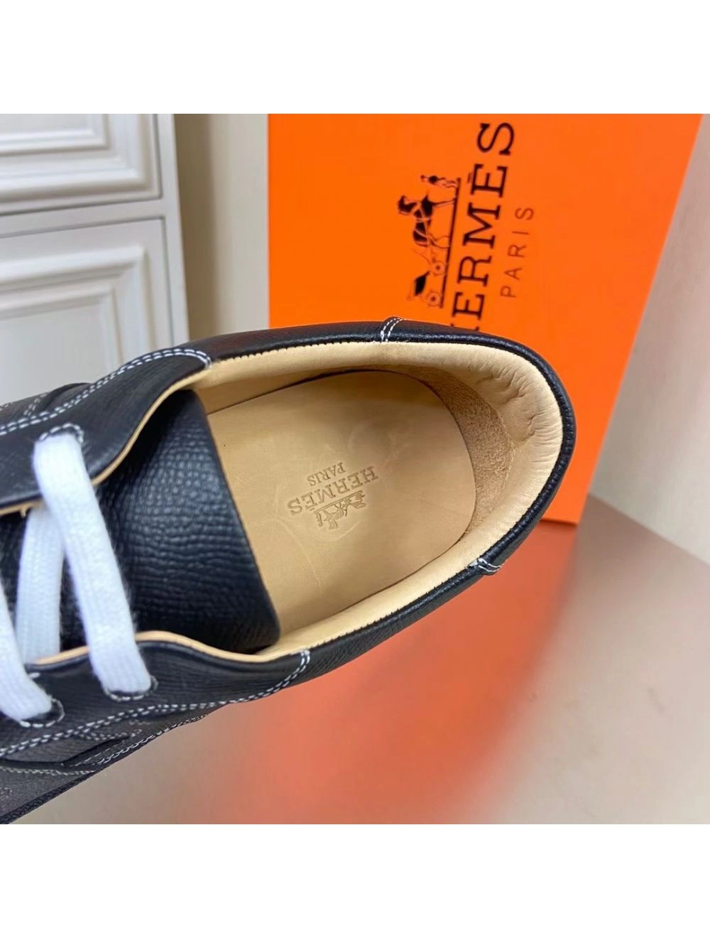 Hermes Boomerang Sneakers In Black Epsom Leather