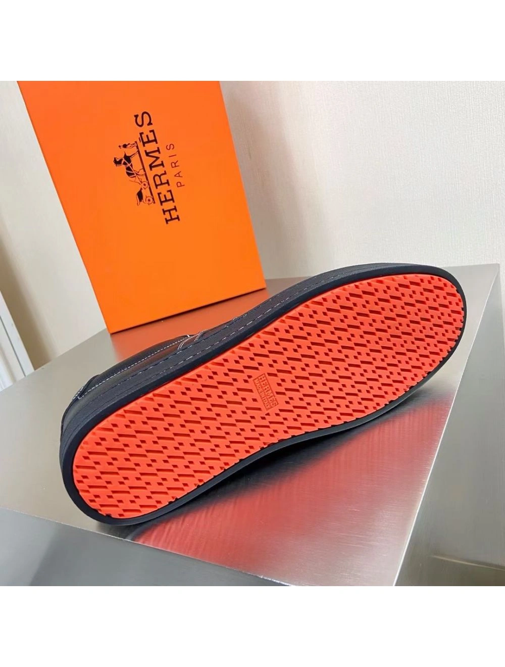 Hermes Boomerang Sneakers In Black Epsom Leather