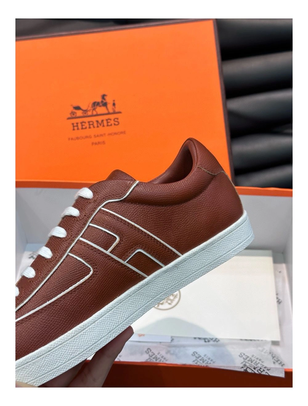 Hermes Boomerang Sneakers In Brown Epsom Calfskin