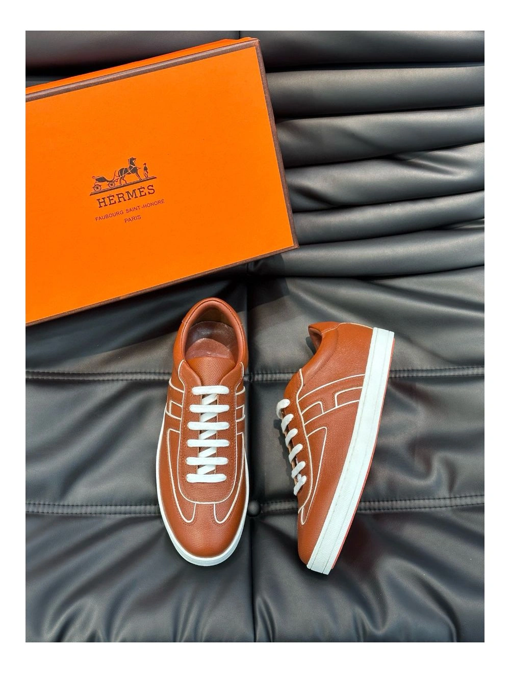 Hermes Boomerang Sneakers In Brown Epsom Calfskin