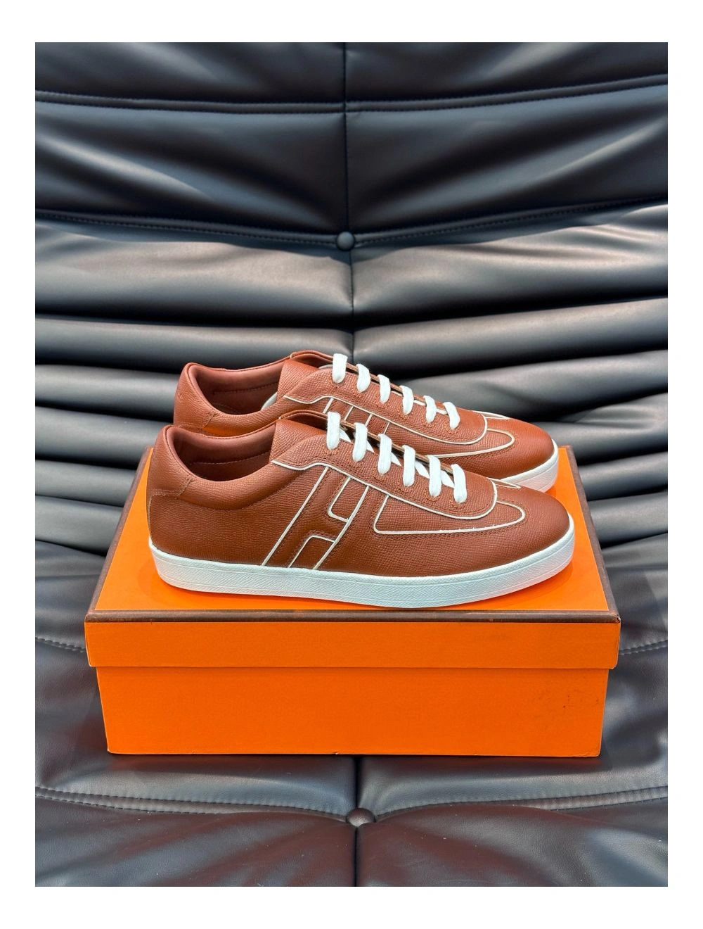 Hermes Boomerang Sneakers In Brown Epsom Calfskin
