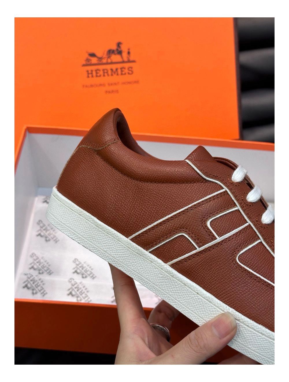 Hermes Boomerang Sneakers In Brown Epsom Calfskin
