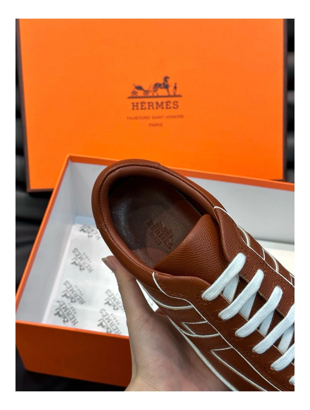 Hermes Boomerang Sneakers In Brown Epsom Calfskin