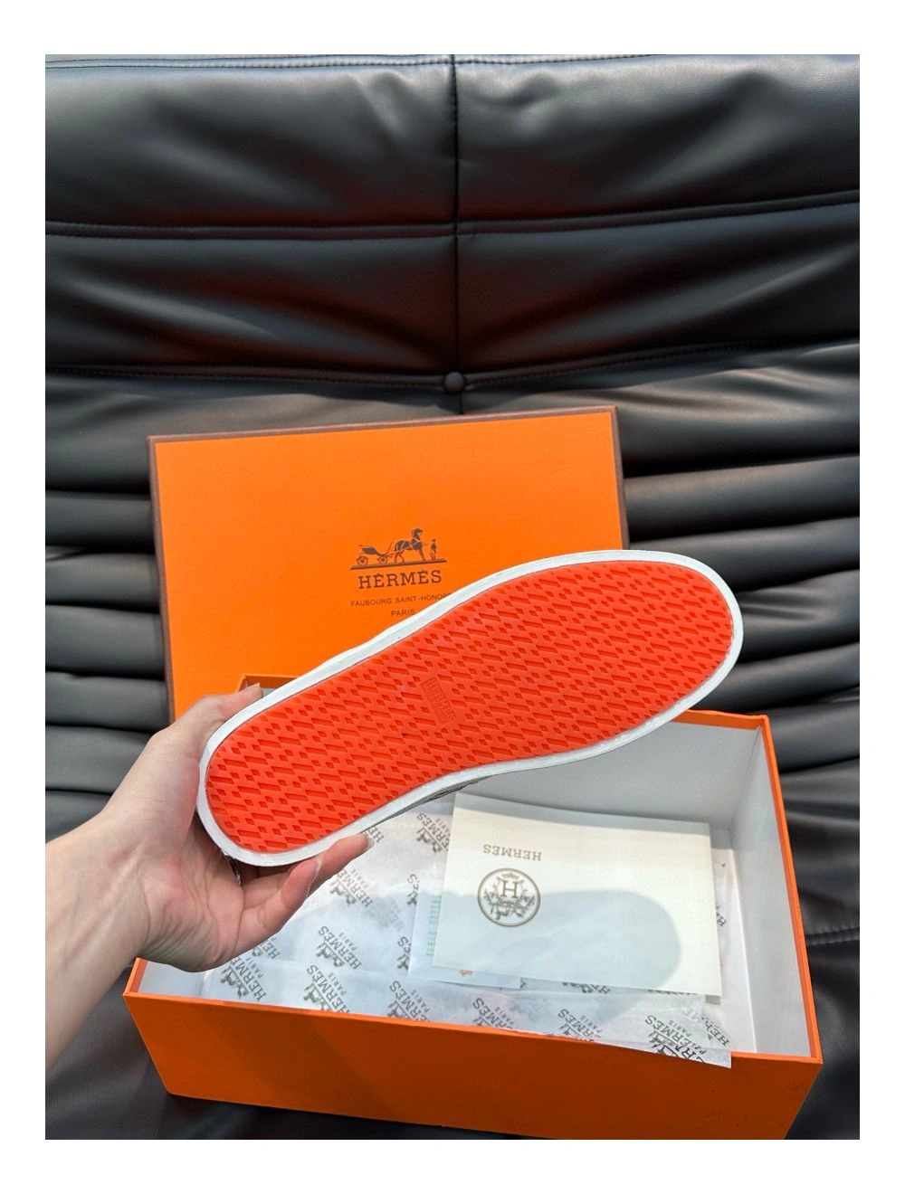 Hermes Boomerang Sneakers In Brown Epsom Calfskin