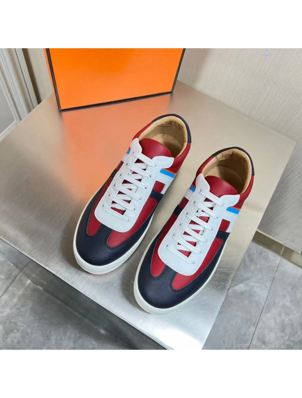 Hermes Boomerang Sneakers In Multicolore Bordeaux Leather