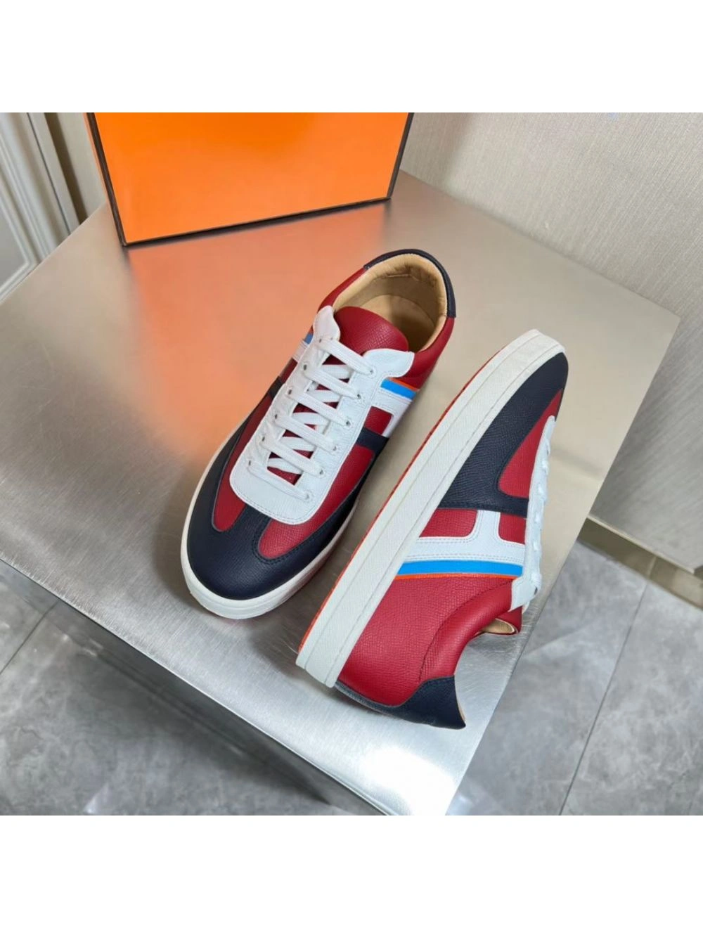 Hermes Boomerang Sneakers In Multicolore Bordeaux Leather