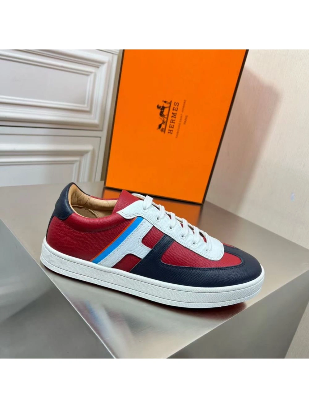 Hermes Boomerang Sneakers In Multicolore Bordeaux Leather