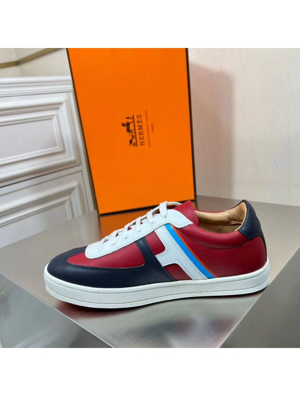 Hermes Boomerang Sneakers In Multicolore Bordeaux Leather